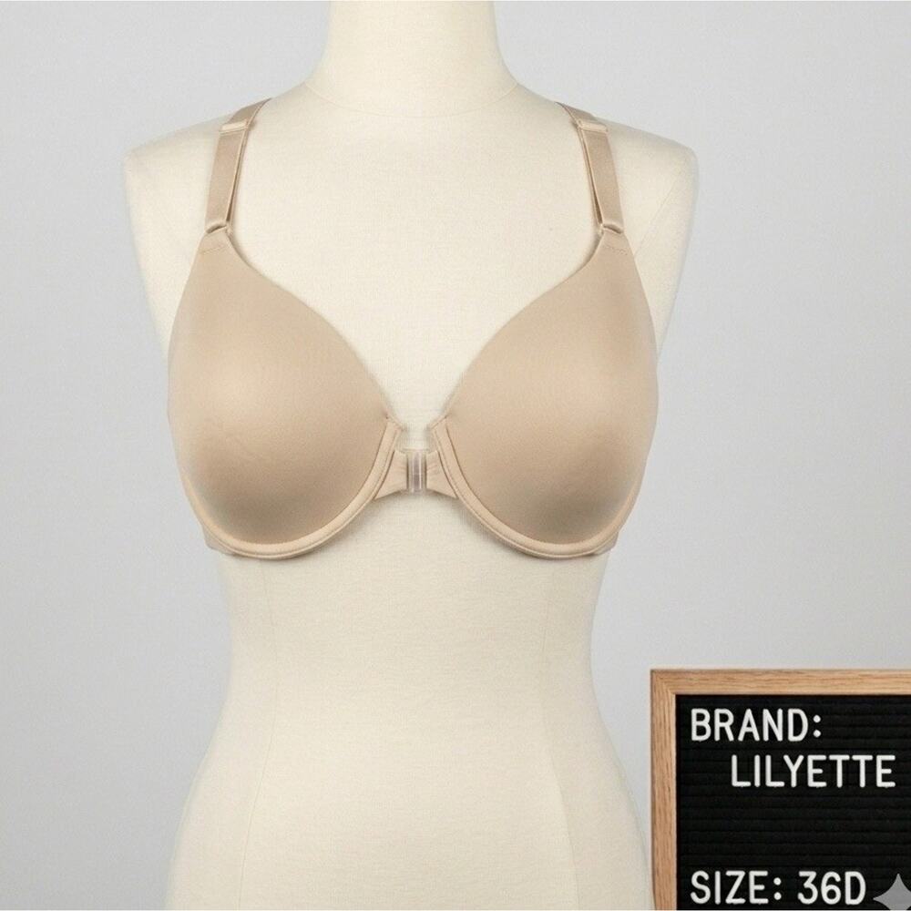 Lilyette 901 Endless Smooth T-Back Bra Unpadded Underwire Womens 36D Tan